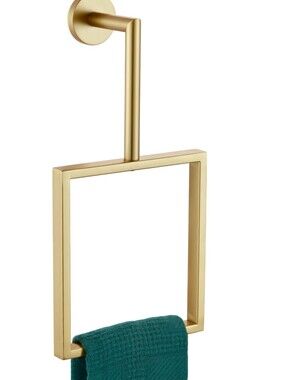 Aoneon Brushed Gold Square Towel Ring - Modern Wall-Mount